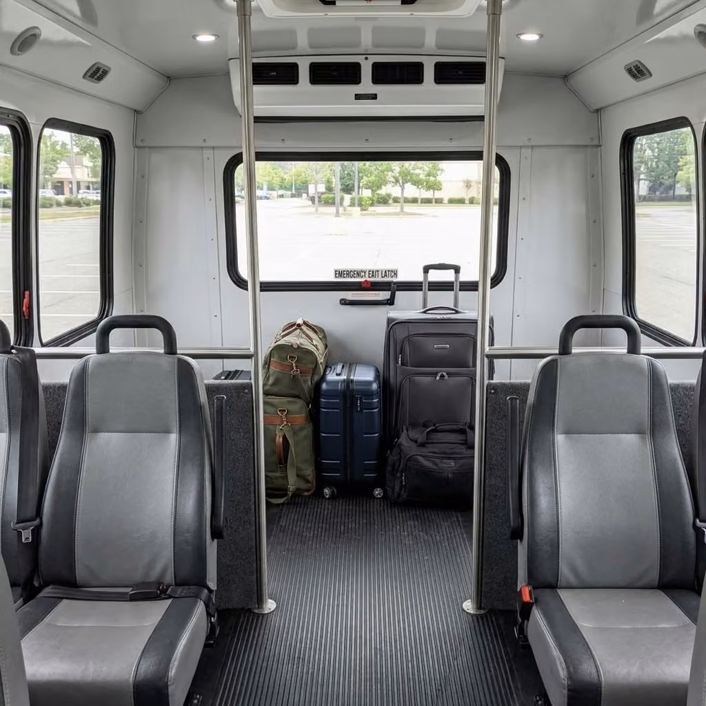 jeffersonville 28 passenger minibus luggage area