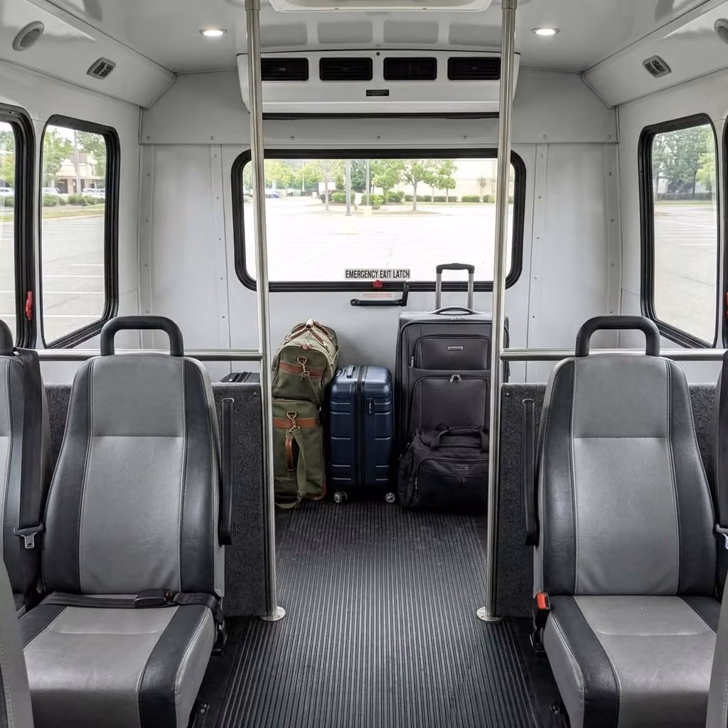 jeffersonville 30 passenger minibus luggage area