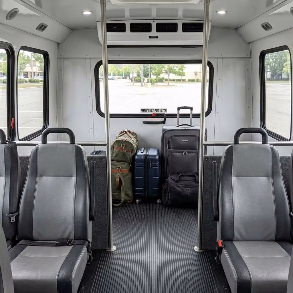 jeffersonville 35 passenger minibus luggage area
