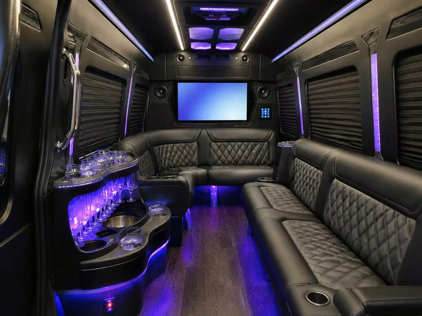 jeffersonville prom party buses with led lighting bluetooth sound and leather seating